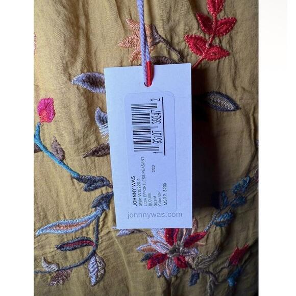 NWT Johnny Was Womens Peasant Blouse Size M Mustard Yellow Floral Embroidered - Picture 6 of 6